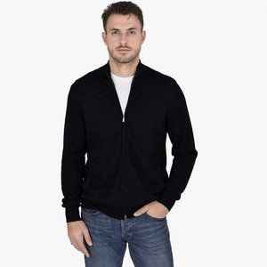 Cashmeren Men's Mock Neck Zip Up Cardigan Cashmere Wool Classic Knit Long Sleeve
